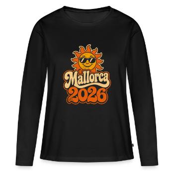 Soleil Rétro Majorque 2026 - T-shirt manches longues Premium bio Femme - noir - Devant - Julia (174cm)