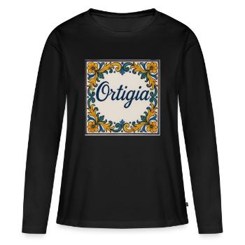 Motif de carreaux céramiques Ortiga - T-shirt manches longues Premium bio Femme - noir - Devant - Julia (174cm)