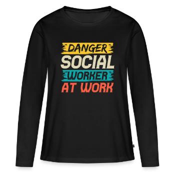 Citation d’assistante sociale : Danger Travailleur social au travail - T-shirt manches longues Premium bio Femme - noir - Devant - Julia (174cm)