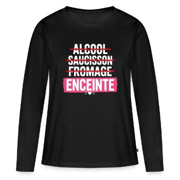 Schwanger: Alkohol- und käsefrei - Frauen Premium Bio Langarmshirt - Schwarz - Vorne - Julia (174cm)
