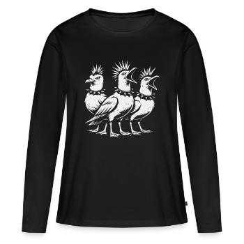 Mouettes punk drôles avec style mohawk - T-shirt manches longues Premium bio Femme - noir - Devant - Julia (174cm)