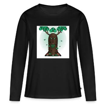 Face de l’Arbre de l’Esprit de la Forêt - T-shirt manches longues Premium bio Femme - noir - Devant - Julia (174cm)