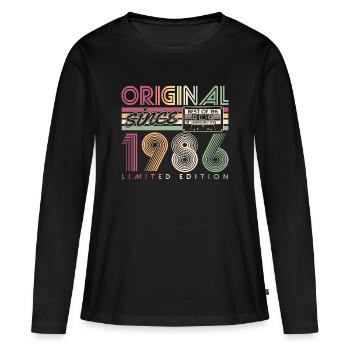 Cadeau d’anniversaire rétro vintage 1986 - T-shirt manches longues Premium bio Femme - noir - Devant - Julia (174cm)