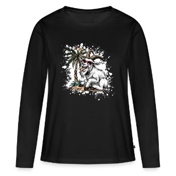 Bergziege Sommer Comic - Frauen Premium Bio Langarmshirt - Schwarz - Vorne - Julia (174cm)