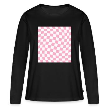 Mosaïque à damier rose déformé - T-shirt manches longues Premium bio Femme - noir - Devant - Julia (174cm)