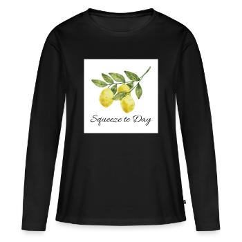 Squeeze the Day Lemon Watercolor Illustration - Women's Premium Organic Long Sleeve Shirt - black - Front - Julia (174cm)