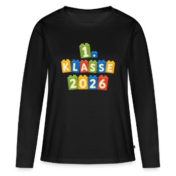 1 Klasse 2026 – Bunte Bausteine - Frauen Premium Bio Langarmshirt - Schwarz - Vorne - Julia (174cm)