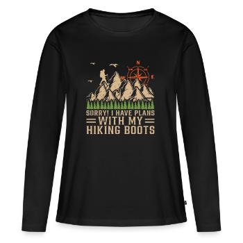 J’ai des projets avec mes chaussures de randonnée - Randonnée en plein air - T-shirt manches longues Premium bio Femme - noir - Devant - Julia (174cm)