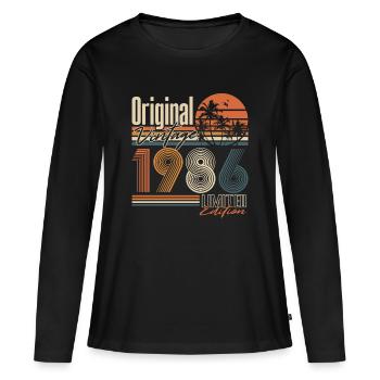 Cadeau d’anniversaire rétro vintage 1986 - T-shirt manches longues Premium bio Femme - noir - Devant - Julia (174cm)