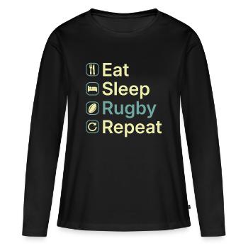 Manger et dormir Rugby Répéter Cadeau drôle de joueur de rugby - T-shirt manches longues Premium bio Femme - noir - Devant - Julia (174cm)