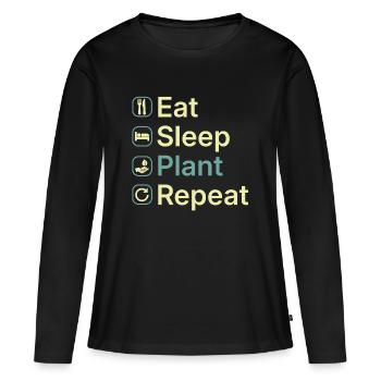 Mange Sommeil Plante Répète Drôle Drôle Plant Lover Cadeau - T-shirt manches longues Premium bio Femme - noir - Devant - Julia (174cm)