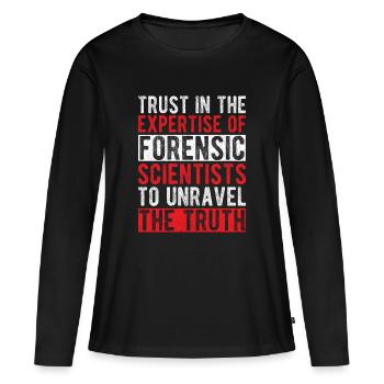 Étudiant en sciences médico-légales dévoilant la vérité forenstique - T-shirt manches longues Premium bio Femme - noir - Devant - Julia (174cm)