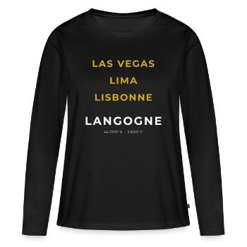 Langogne Lozère – Las Vegas – Lima – Lissabon - Frauen Premium Bio Langarmshirt - Schwarz - Vorne - Julia (174cm)