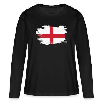 England Flagge – Modernes St.-Georgs-Kreuz Design - Frauen Premium Bio Langarmshirt - Schwarz - Vorne - Julia (174cm)