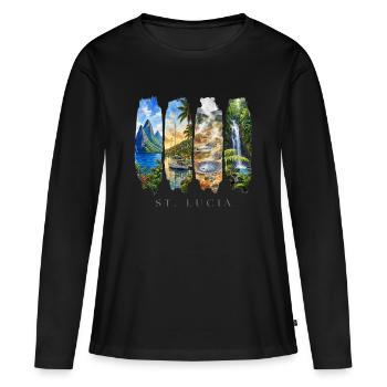 Voyage de vacances à Sainte-Lucie – Plage des Caraïbes et nature - T-shirt manches longues Premium bio Femme - noir - Devant - Julia (174cm)