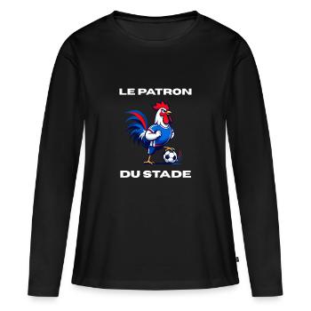 Coq du Stade Mascotte - Patron du Stade - humour - T-shirt manches longues Premium bio Femme - noir - Devant - Julia (174cm)