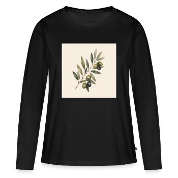 La paix grandit ici | Botanique vintage Olive Branch - T-shirt manches longues Premium bio Femme - noir - Devant - Julia (174cm)