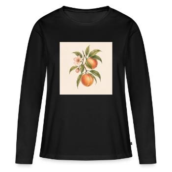 Doux comme une pêche | Design botanique vintage de pêche - T-shirt manches longues Premium bio Femme - noir - Devant - Julia (174cm)