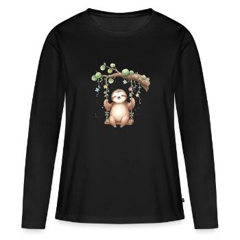 Faultier auf der Schaukel - Frauen Premium Bio Langarmshirt - Schwarz - Vorne - Julia (174cm)
