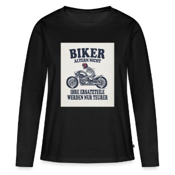 Biker altern nicht Ersatzteile werden teurer - Frauen Premium Bio Langarmshirt - Schwarz - Vorne - Julia (174cm)