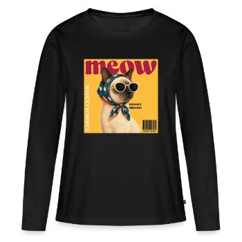 Meow Elegance Sunglass Cat - Women's Premium Organic Long Sleeve Shirt - black - Front - Julia (174cm)