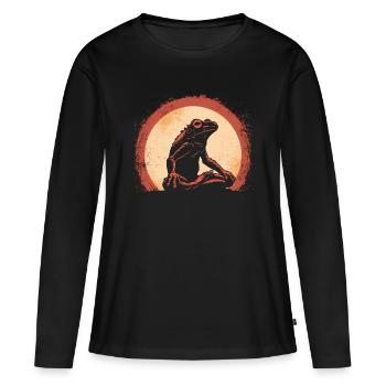 Namaste Yoga Frosch Meditation Retro - Frauen Premium Bio Langarmshirt - Schwarz - Vorne - Julia (174cm)