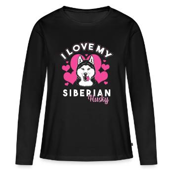 Husky sibérien - T-shirt manches longues Premium bio Femme - noir - Devant - Julia (174cm)