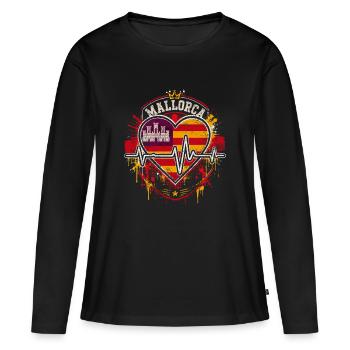 Drapeau du battement de cœur de Majorque - T-shirt manches longues Premium bio Femme - noir - Devant - Julia (174cm)