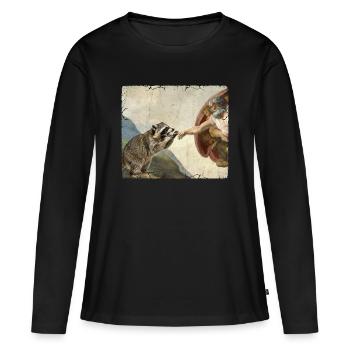 Mème raton laveur battant la main de Dieu - T-shirt manches longues Premium bio Femme - noir - Devant - Julia (174cm)