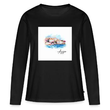 Aquarelle du port côtier d’Azzo - T-shirt manches longues Premium bio Femme - noir - Devant - Julia (174cm)