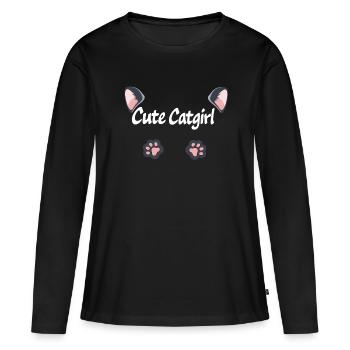 Graphisme anime de chats Ears Cat Cute - T-shirt manches longues Premium bio Femme - noir - Devant - Julia (174cm)