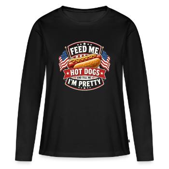 Donne-moi des hot-dogs et dis-moi que je suis un vrai - T-shirt manches longues Premium bio Femme - noir - Devant - Julia (174cm)