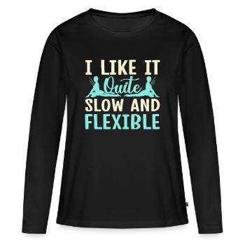 Le yoga aime ça lent et flexible Yoga drôle - T-shirt manches longues Premium bio Femme - noir - Devant - Julia (174cm)