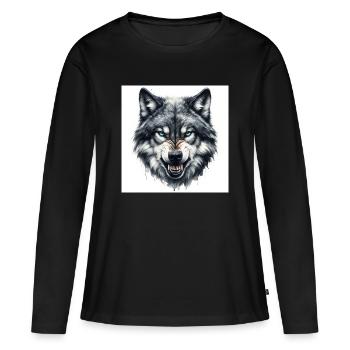 Aquarelle de tête de loup bleue - T-shirt manches longues Premium bio Femme - noir - Devant - Julia (174cm)
