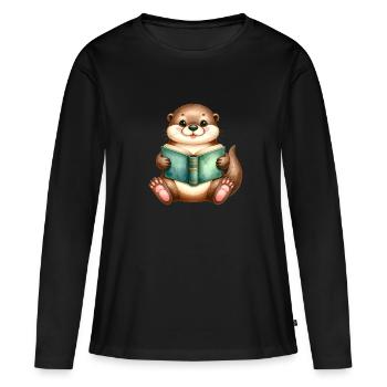 Little Brown Kawaii Otter Reading – Cute - Women's Premium Organic Long Sleeve Shirt - black - Front - Julia (174cm)