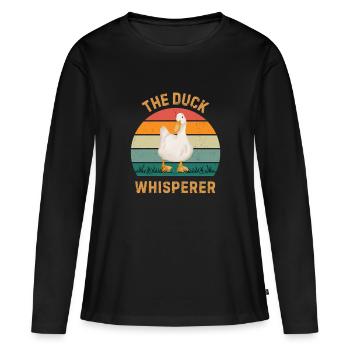 Cadeau Chuchoteur de Canards Drôle drôle d’Amoureux de Canard - T-shirt manches longues Premium bio Femme - noir - Devant - Julia (174cm)