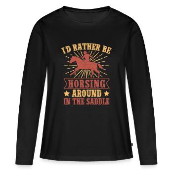 Le cavalier de l’Ouest préfère s’amuser autour de la selle - T-shirt manches longues Premium bio Femme - noir - Devant - Julia (174cm)