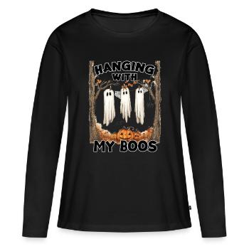 Halloween Ghost Friends Humour Motif effrayant d’automne - T-shirt manches longues Premium bio Femme - noir - Devant - Julia (174cm)