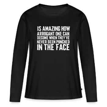 Typographie en gras jamais perforée - T-shirt manches longues Premium bio Femme - noir - Devant - Julia (174cm)