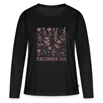 Pensionärin 2026 Wildblumen Muster Pensionierung - Frauen Premium Bio Langarmshirt - Schwarz - Vorne - Julia (174cm)