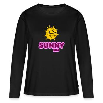 Ambiance ensoleillée Sourire - T-shirt manches longues Premium bio Femme - noir - Devant - Julia (174cm)