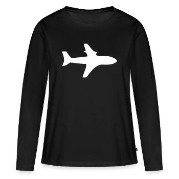 Flugzeug Reise Flugreise Geschenk - Frauen Premium Bio Langarmshirt - Schwarz - Vorne - Julia (174cm)