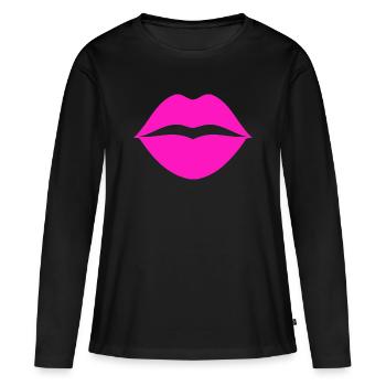 Lèvres roses - T-shirt manches longues Premium bio Femme - noir - Devant - Julia (174cm)
