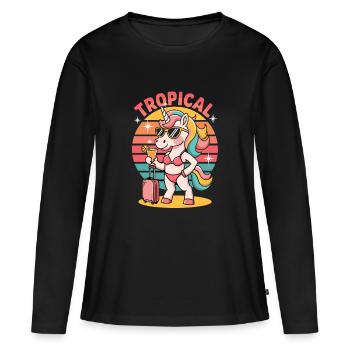 TROPICAL Unicorn Cocktail de plage pour vacances d’été - T-shirt manches longues Premium bio Femme - noir - Devant - Julia (174cm)