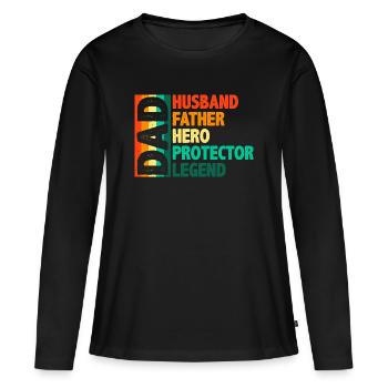 PAPA : Légende du Protecteur des Héros - T-shirt manches longues Premium bio Femme - noir - Devant - Julia (174cm)