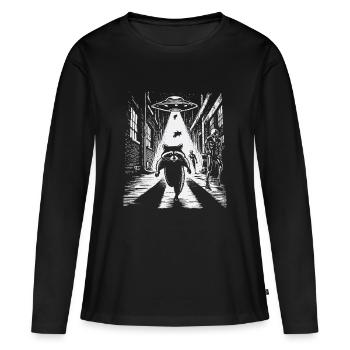 Fusée des Gardiens du raton laveur OVNI sous un lampadaire - T-shirt manches longues Premium bio Femme - noir - Devant - Julia (174cm)