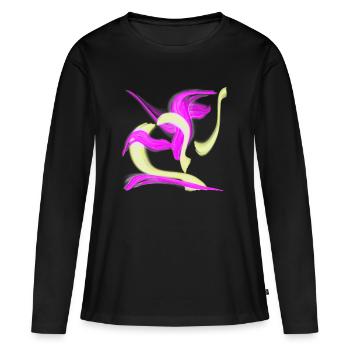 Tourbillon Rose Néon Jaune - T-shirt manches longues Premium bio Femme - noir - Devant - Julia (174cm)