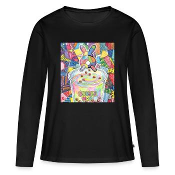 Bubble Tea Boba Drôle de Lapin mignon - T-shirt manches longues Premium bio Femme - noir - Devant - Julia (174cm)