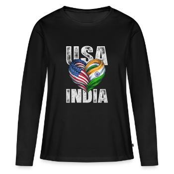 Cœur des États-Unis et de l’Inde - T-shirt manches longues Premium bio Femme - noir - Devant - Julia (174cm)