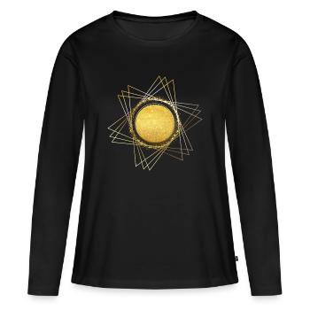 Géométrie du Cercle Solaire d’Or - T-shirt manches longues Premium bio Femme - noir - Devant - Julia (174cm)